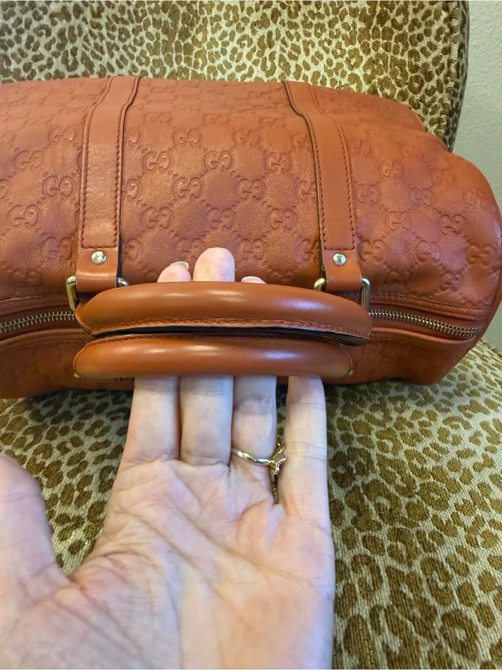 💯Authentic! GUCCI GG Guccissima Medium Joy Boston Bag Brown/Orange/Rust Leather
